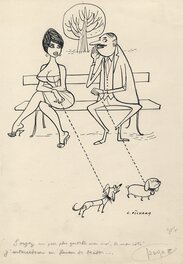 Georges Pichard - « Soyez un peu plus gentille avec moi, de mon côté j'intercéderai en faveur de Médor... », 1960. - Illustration originale