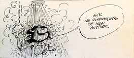 André Franquin - Gaston sous la douche - Original Illustration