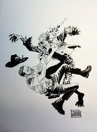 Eduardo Risso - The Walking Dead : Rick Grimes shoots a Zombie - Commission - Illustration originale