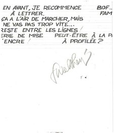 Verso de la case / essais de lettrage par Walthery