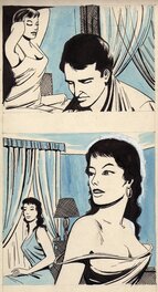 Jean Le Cocq - Deux cases à l'encre avec rehauts d'aquarelle - Publication inconnue, années 1950 - Comic Strip