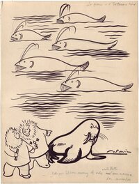 Julien Pavil - "baleines, morse et esquimaux". - Illustration originale