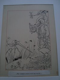 Felix Lorioux - Le loup et la cigogne Fable de LA FONTAINE - Illustration originale