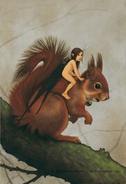 Erlé Ferronnière - Fée sur l'écureuil - Illustration originale