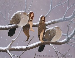 Illustration originale - Fées sous la neige.