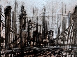 Dark N.Y. Acrylique, encre de chine, crayons, pastel gras, sur papier -2015