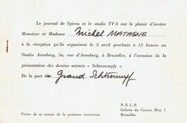 16 / Année 1961 / Carton d'invitation du Grand Schtroumpf à l'attention de Michel MATAGNE, 1961.
