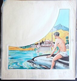 Roger Melliès - Homme et dauphin - Original Illustration