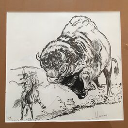 Hermann - Bison & Indien, Dessin pour couverture de Tintin - Original Illustration