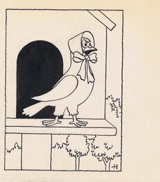 Hergé - Herge - Le voyage de M. Pigeon - Le Soir Jeunesse - 23 Janvier 1941 - Illustration originale