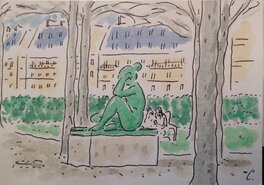 Yves Cotten - Jardin des Tuileries - Aristide Maillol - "La Méditerranée" - Original Illustration