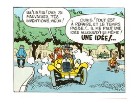 Spirou et Fantasio, dans la Citroën Trèfle, pour l’histoire « Spirou et les héritiers » en 1952.