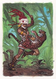 Régis Moulun - Chasseur Azteque - Original Illustration