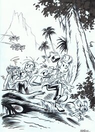 Jean-Marc Krings - Spirou, Fantasio, Spip, Champignac, 2007. - Illustration originale