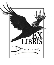 Edmond Baudoin - Ex Libris with raven - Original Illustration