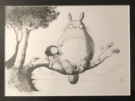 Stéphane Sénegas - Anuki et totoro sur une branche - Illustration originale