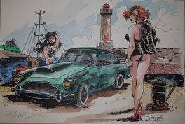 Jaap De Boer - Pin up et Aston Martin DB4 - Original Illustration