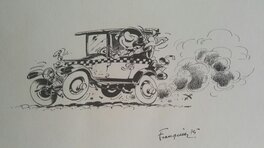 André Franquin - Gaston Lagaffe et sa Fiat 509 - Illustration originale