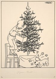 Illustration originale - 1942 - Tintin & Milou : carte neige Joyeux Noël - © Hergé – Moulinsart