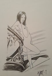 Karl Tollet - Femme nue dans les escaliers - Illustration originale