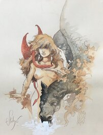 Éric Stalner - Femme et dragon - Original Illustration