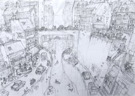 Thierry Martin - Crayonné pour une double page de jeux de Spirou - Original Illustration