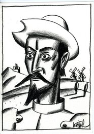 Loustal - Don Quichotte au fusain de Jacques de Loustal - Illustration originale