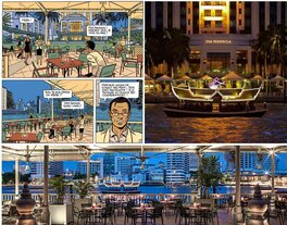Un extrait de la planche 5 de l’album qui confirme que l’on se trouve bien au « Peninsula Hôtel » de Bangkok. Un extrait de la planche 5 de l’album qui confirme que l’on se trouve bien au « Peninsula Hôtel » de Bangkok.