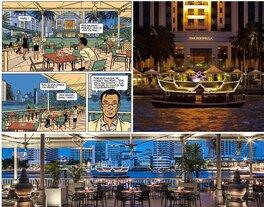 Un extrait de la planche 5 de l’album qui confirme que l’on se trouve bien au « Peninsula Hôtel » de Bangkok.