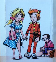 Janry - Illustration couleur de spirou  / petit spirou - Original Illustration