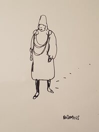 Moebius - Homme marchant dans la neige.Dessin original de MOEBIUS - Original Illustration