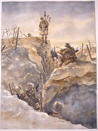 Maël - Notre mère la guerre - musiciens dans les tranchées - Illustration originale