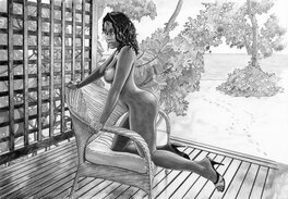 Lounis Chabane - Nathalie at the beach - Seychelles 2015 - Illustration originale