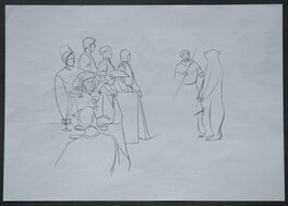 Croquis préparatoire, sur feuille au format A4, de la dernière case de la planche. Croquis préparatoire, sur feuille au format A4, de la dernière case de la planche.
