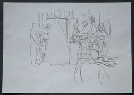 Croquis préparatoire, sur feuille au format A4, de la dernière case de la planche. Croquis préparatoire, sur feuille au format A4, de la dernière case de la planche.
