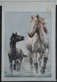 Derib - Les chevaux – illustration pour un portfolio. - Original Illustration