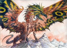 Gwendal Lemercier - Dragon sur rochers - Original Illustration