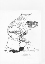 Pierre Seron - Les Petits Homme - Renaud à l'abordage du Festival BD d'Angouleme 1984 - Illustration originale