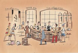 François Avril - Le café - Illustration originale