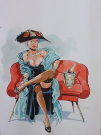 Félix Meynet - La femme au champagne - Illustration originale