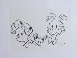 Walter Minus - Spirou, Fantasio et Spip d'aprés Franquin - Illustration originale