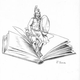 Christophe Simon - Le guerrier et le livre - Illustration originale
