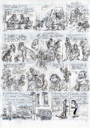 Fabrice Tarrin - Planche d'étude et crayonnés de Gaston, Spirou et Spip - Œuvre originale