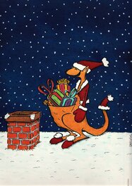 Marc Chalvin - Le kangourou Pére Noel - Original Illustration