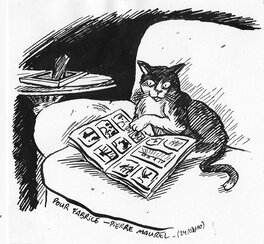 Pierre Maurel - Un chat lecteur - Original Illustration