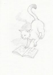 Batist (Baptiste) Payen - Carte de voeux personnelle - Le chat Libraire - Œuvre originale