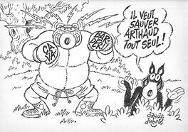 Claude Dubois - Soutien à... avec l'ours et le loup de Sylvain et Sylvette - Original Illustration