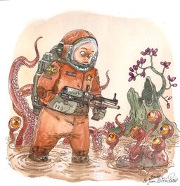 Boulet - Boulet - Rencontre Spatiale (Premier Contact) - Illustration originale