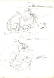 Original art - Croquis d'hélicoptère pour Spirou