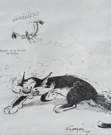 André Franquin - Franquin- Chat et  mouette rieuse - Illustration originale